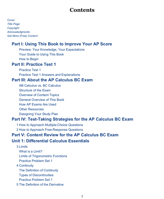 AP calculus BC进阶数学教材电子版及内容和目录大纲