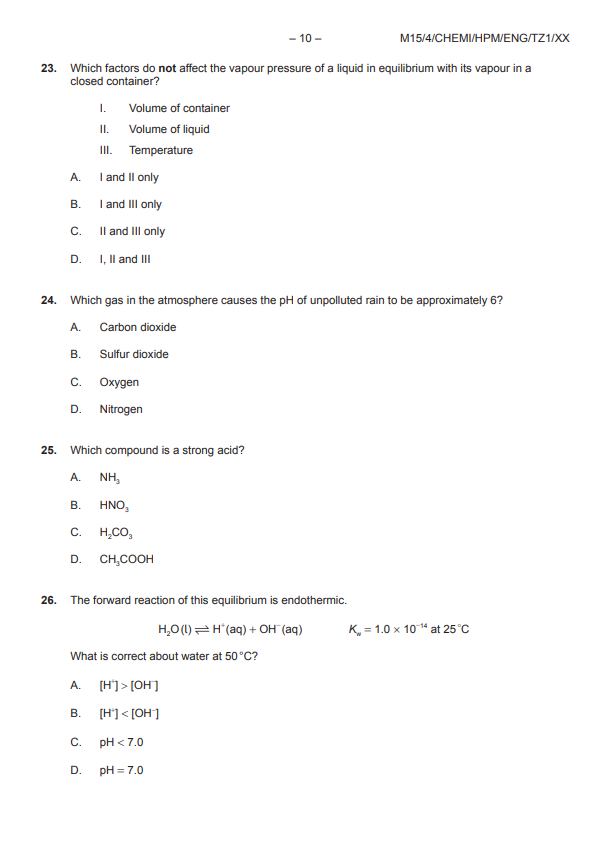IB化学HL真题及答案和讲解-试卷Paper 1