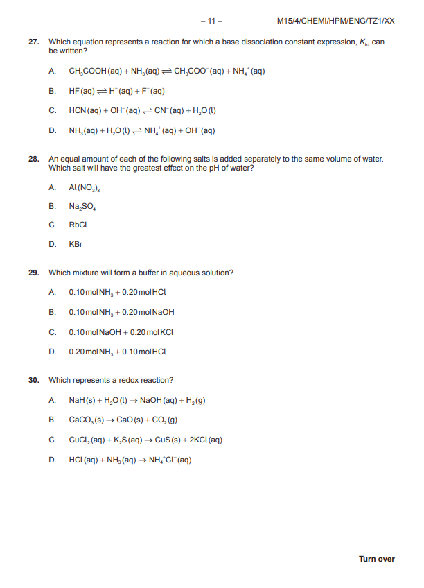 IB化学HL真题及答案和讲解-试卷Paper 1