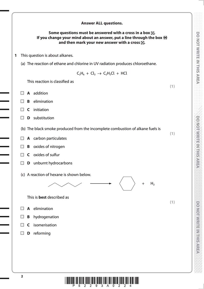ALEVEL化学真题及答案和讲解-试卷Paper 2