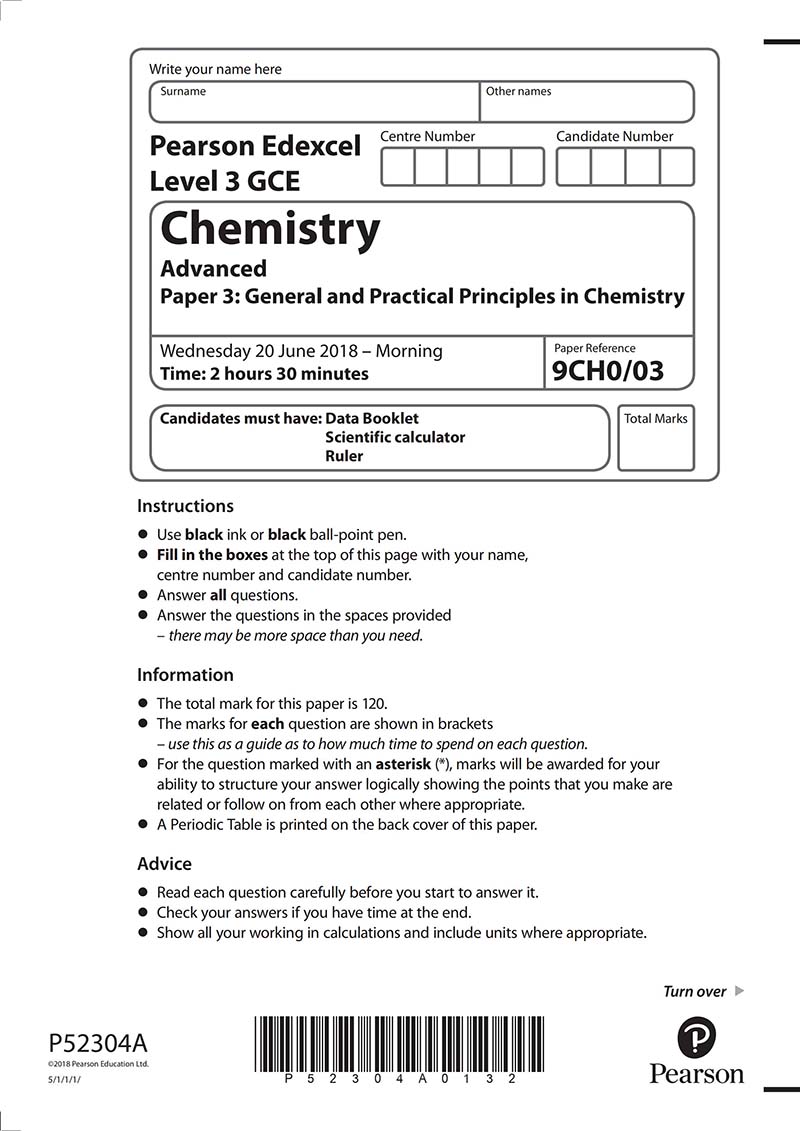 ALEVEL化学真题及答案和讲解-试卷Paper 3