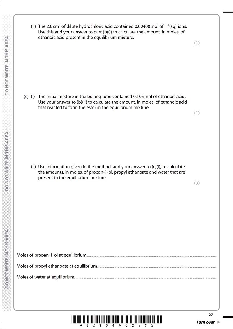 ALEVEL化学真题及答案和讲解-试卷Paper 3