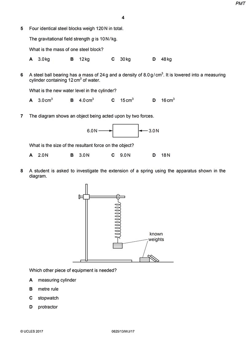 IGCSE物理真题及答案和讲解-试卷Paper 1