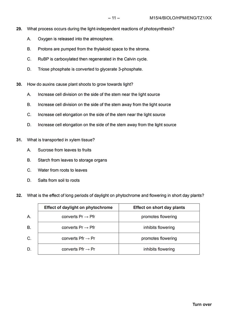 IB生物HL真题及答案和讲解-试卷Paper 1